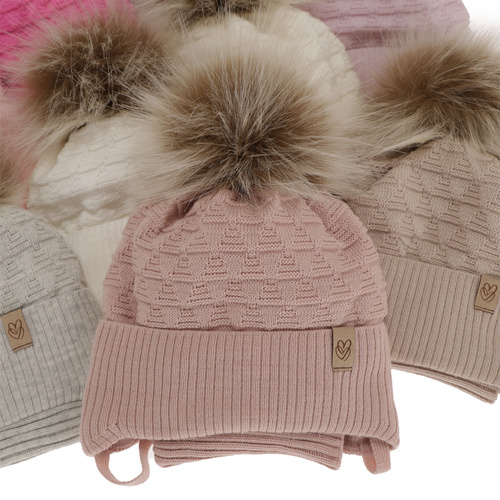 Flicka vinter set: mössa och halsduk, rosa, med pompom, Egeria