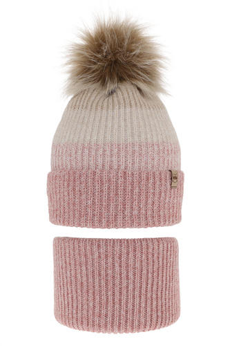Flicka vinter set: mössa och tubhalsduk, rosa, med pompom, Gimena