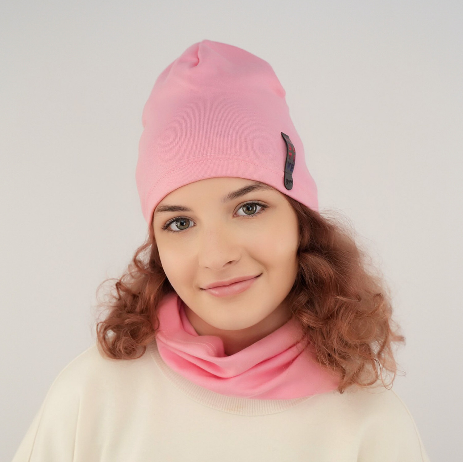 Flicka höst/vår set: mössa och tubhalsduk, lila, fodrad med bomull, Flores