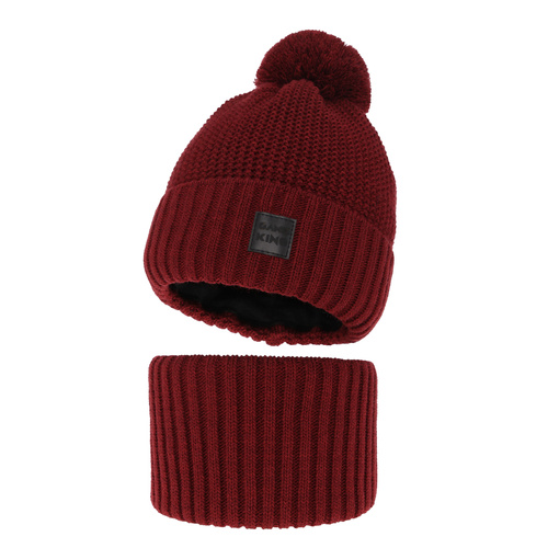 Pojke vinter set: mössa och tubhalsduk, bordeaux, med pompom, Conan