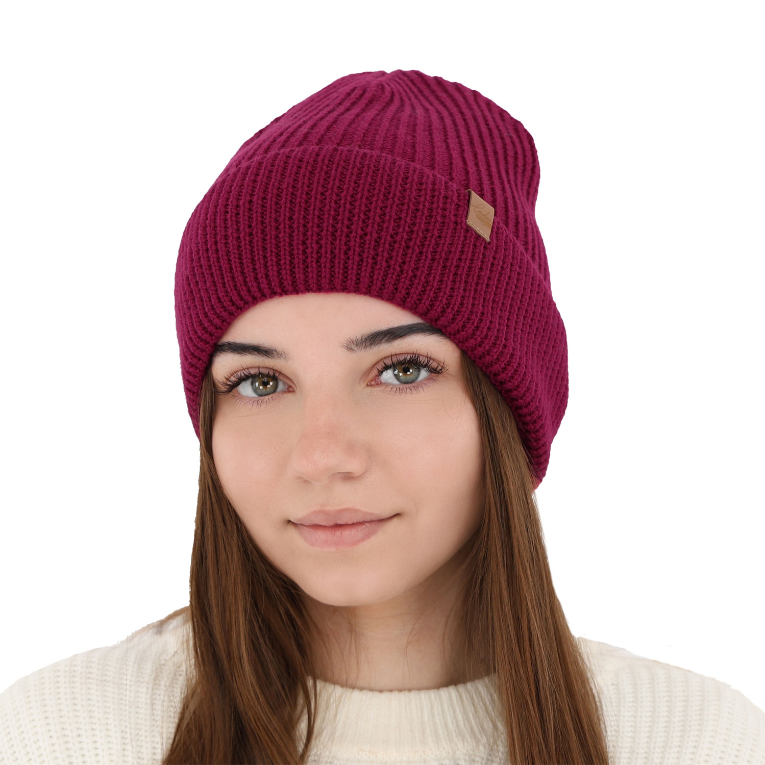 Dam vintermössa, vit, 100% Merino Ull, Isla