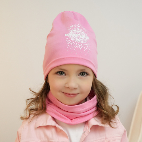 Flicka höst/vår set: mössa och halsduk, rosa, fodrad med bomull, Esmeralda