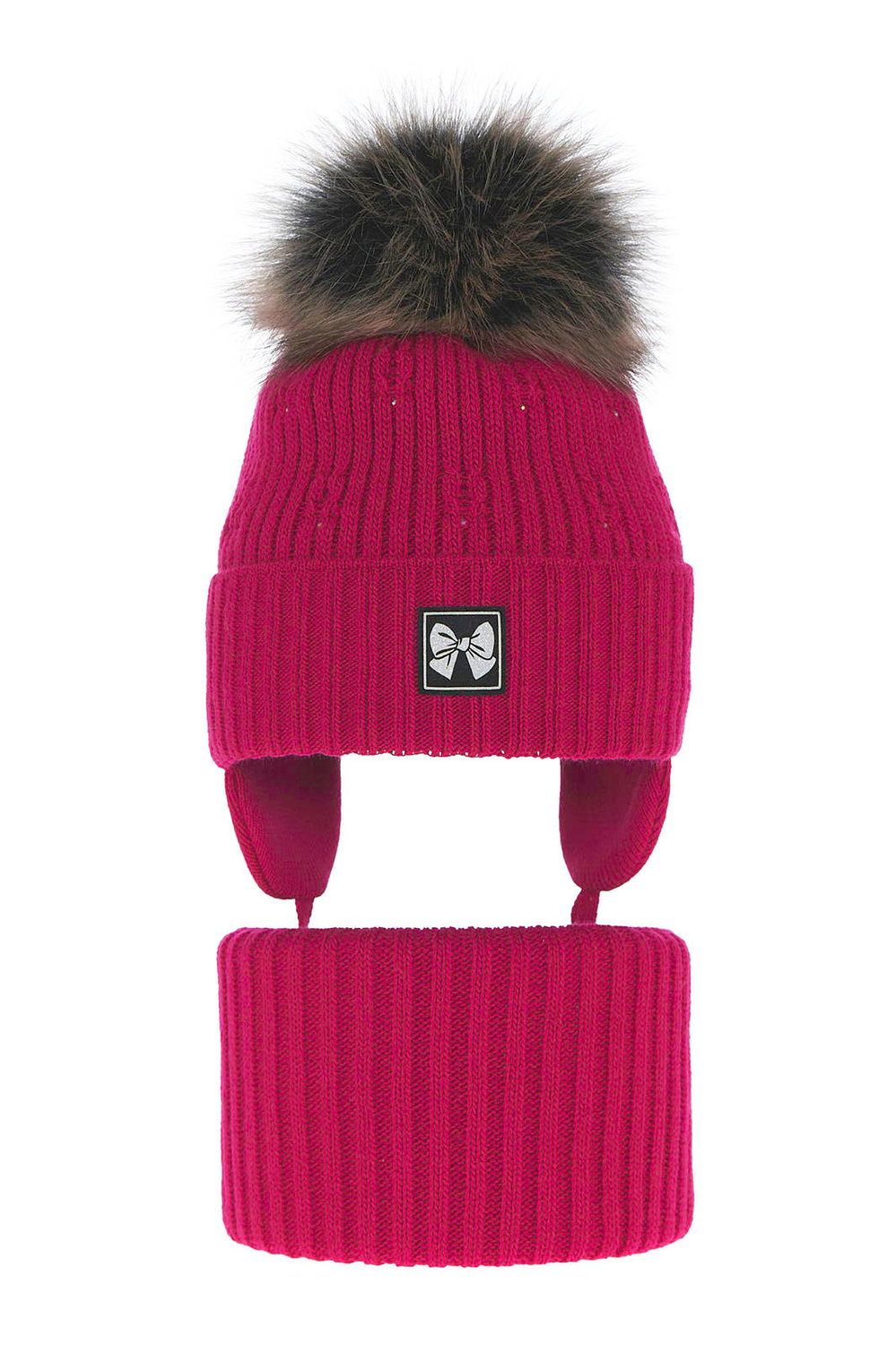 Flicka vinter set: mössa och tubhalsduk, rosa, med pompom, Kinia