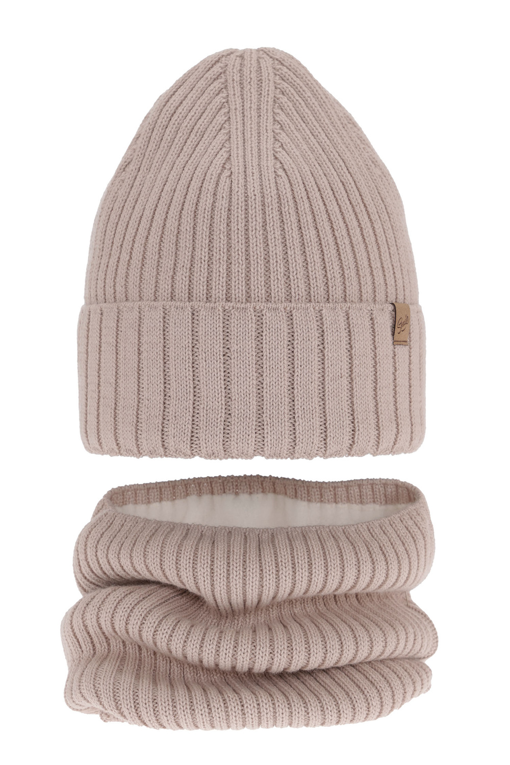 Flicka vinter set: mössa och halsduk, beige, med merinull, Mesalia