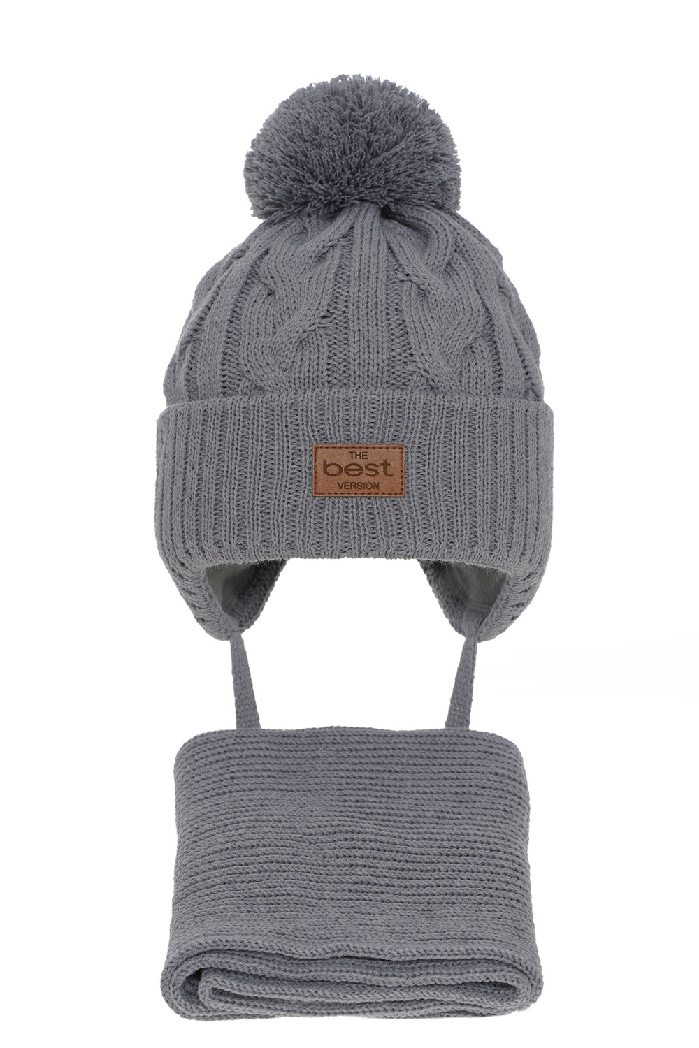 Pojke vinter set: mössa och halsduk, grå, med pompom, Remix