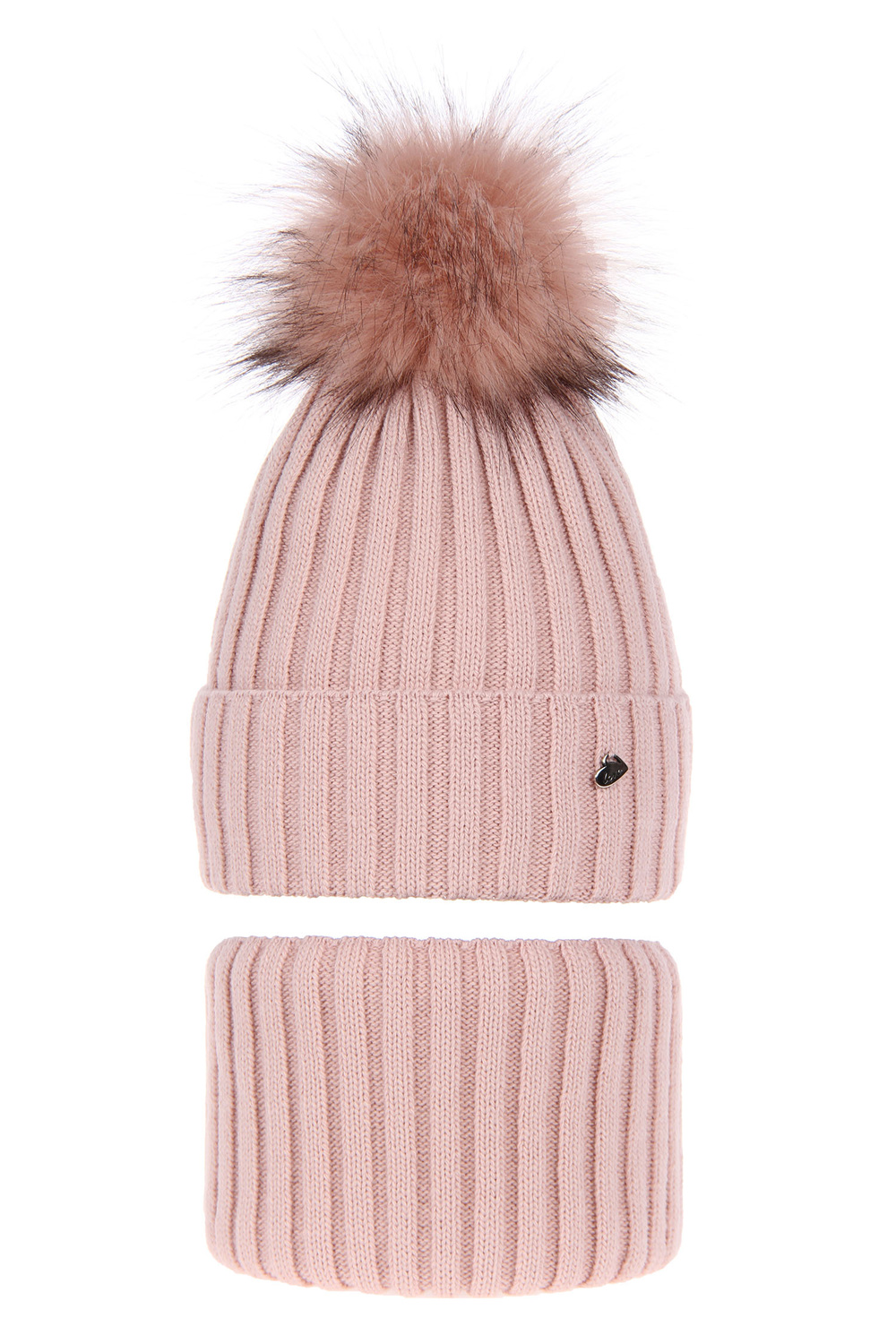 Flicka vinter set: mössa och tubhalsduk, rosa, med pompom, Wilma