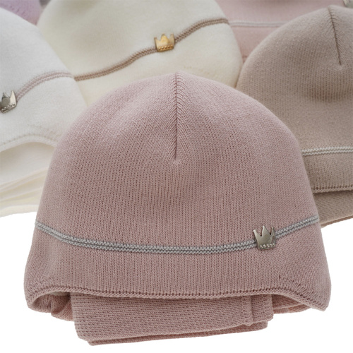 Flicka vinter set: mössa och halsduk, beige, med knytband, Elina