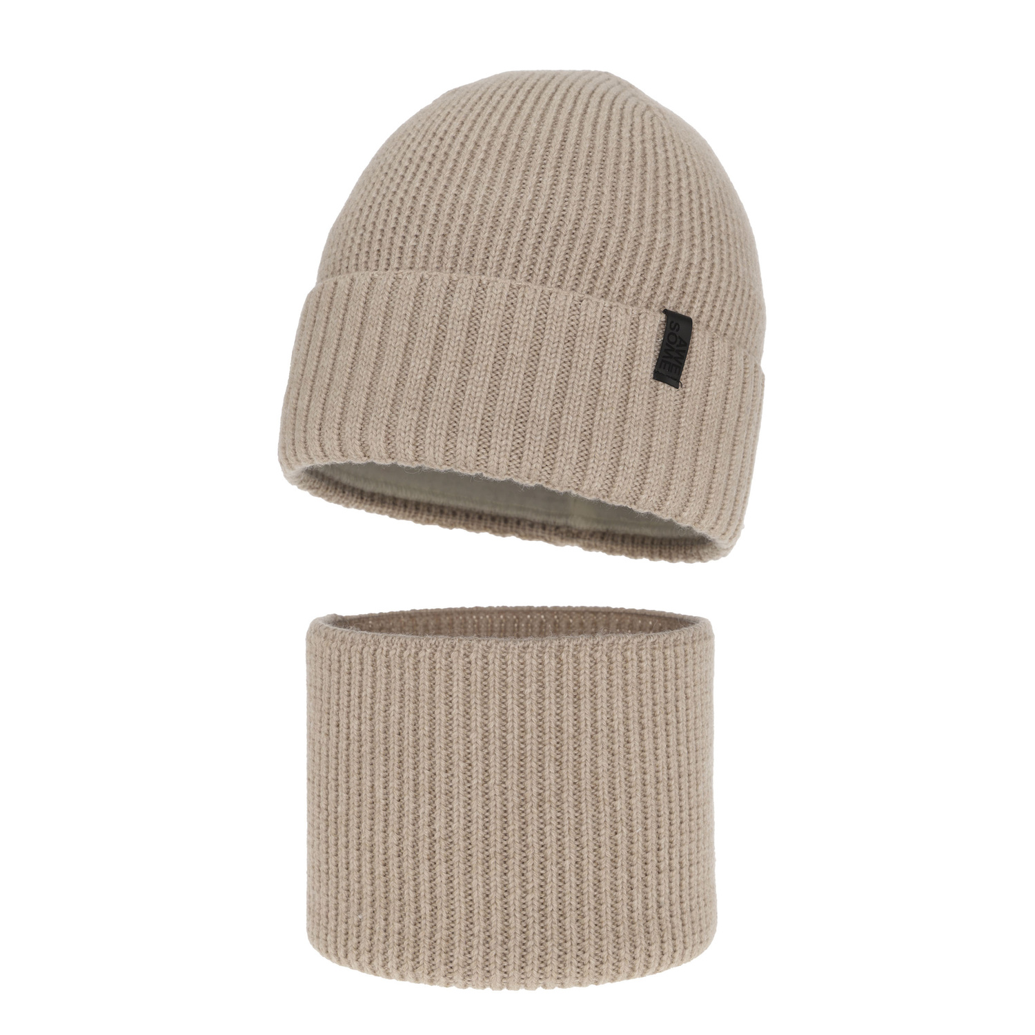 Pojke vinter set: mössa och tubhalsduk, 100% Merino Ull, fodrad med merinull, beige Harbin