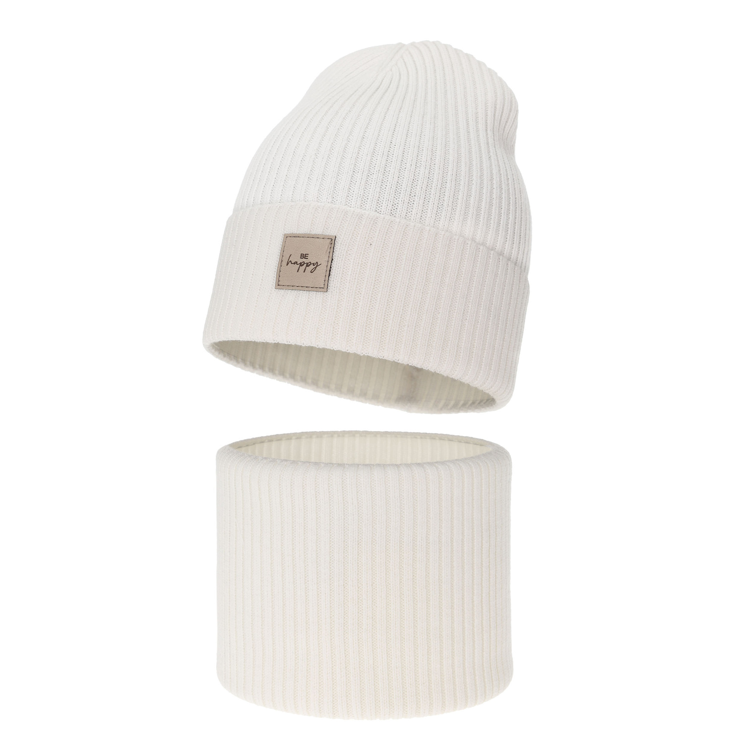 Flicka höst/vår set: mössa och tubhalsduk, vit, 100% Merino Ull, Vanita