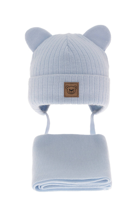 Pojke vinter set: mössa och halsduk, blå, med knytband, Anthony