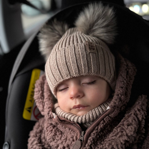 Pojke vinter set: mössa och halsduk, grå, med knytband, 100% Merino Ull, Konor