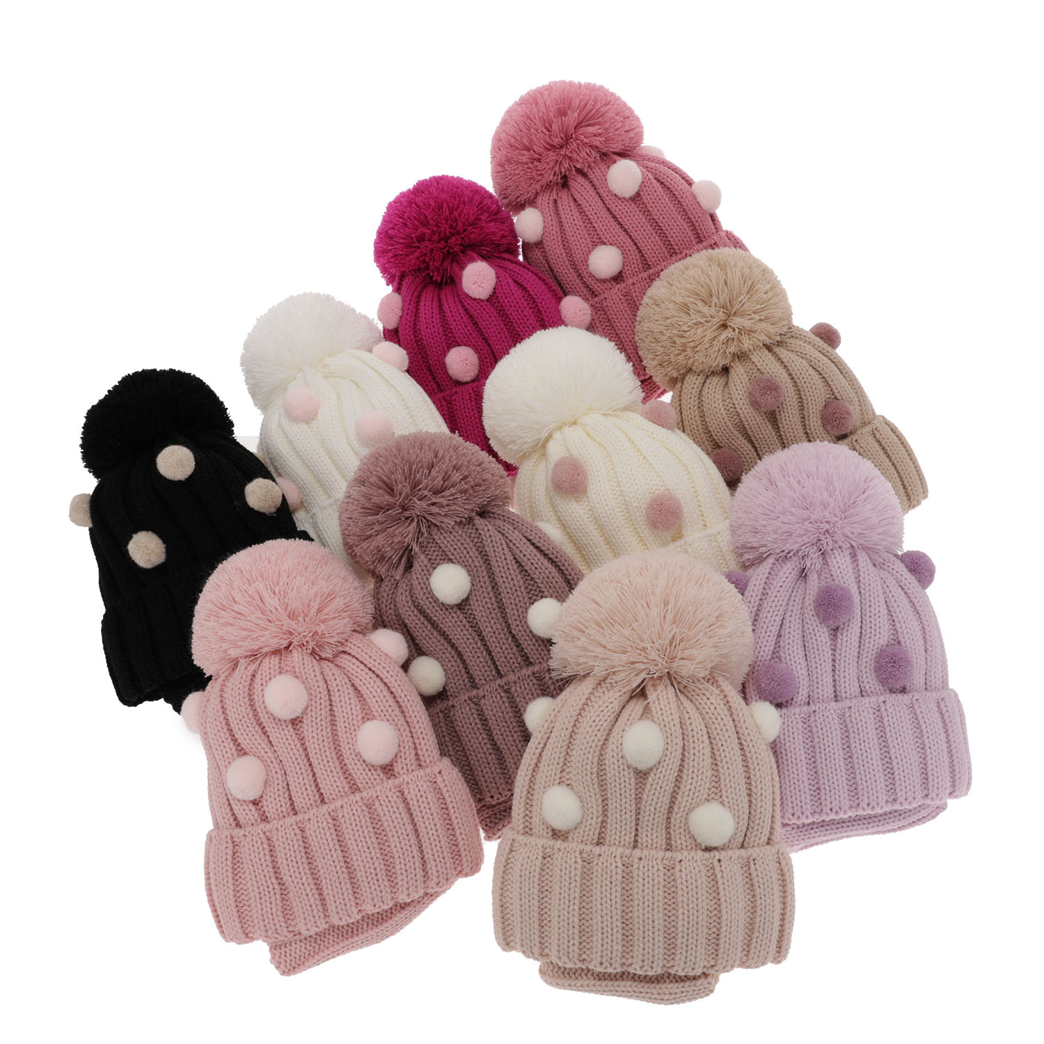 Flicka vinter set: mössa och halsduk, rosa, med pompom, Hekate
