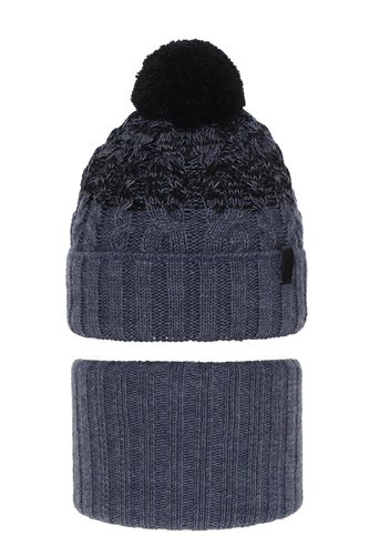 Pojke vinter set: mössa och halsduk, blå, med pompom, Travis