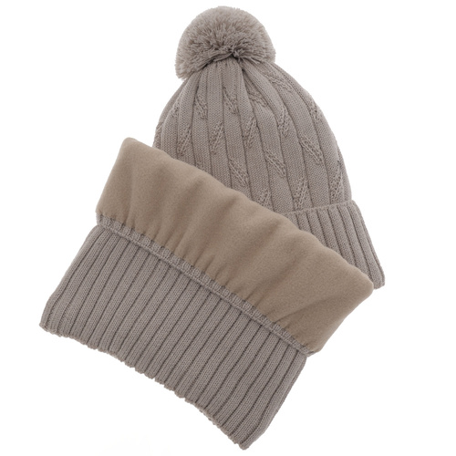 Pojke vinter set: mössa och halsduk, grå, med pompom, med merinull, Talar