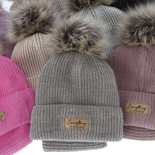 Flicka vinter set: mössa och tubhalsduk, rosa, med pompom, Floryda