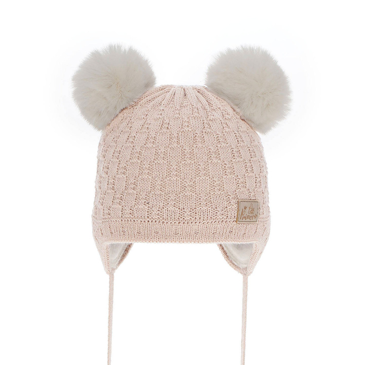 Flicka vintermössa, beige, med pompom, Emila