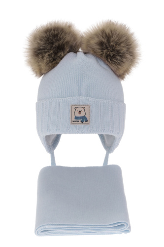 Pojke vinter set: mössa och halsduk, blå, med två pompommar, Jewel