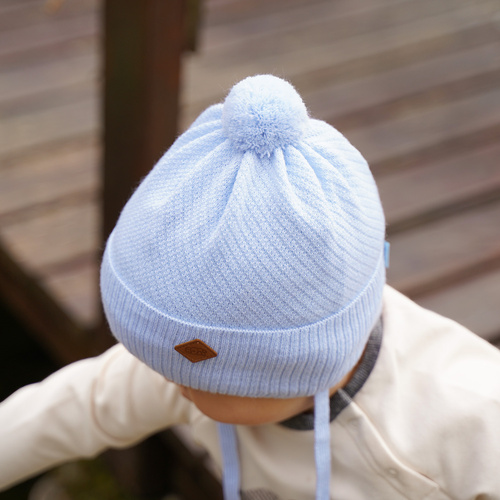 Pojke höst/vår mössa, blå, med knytband, Halmin