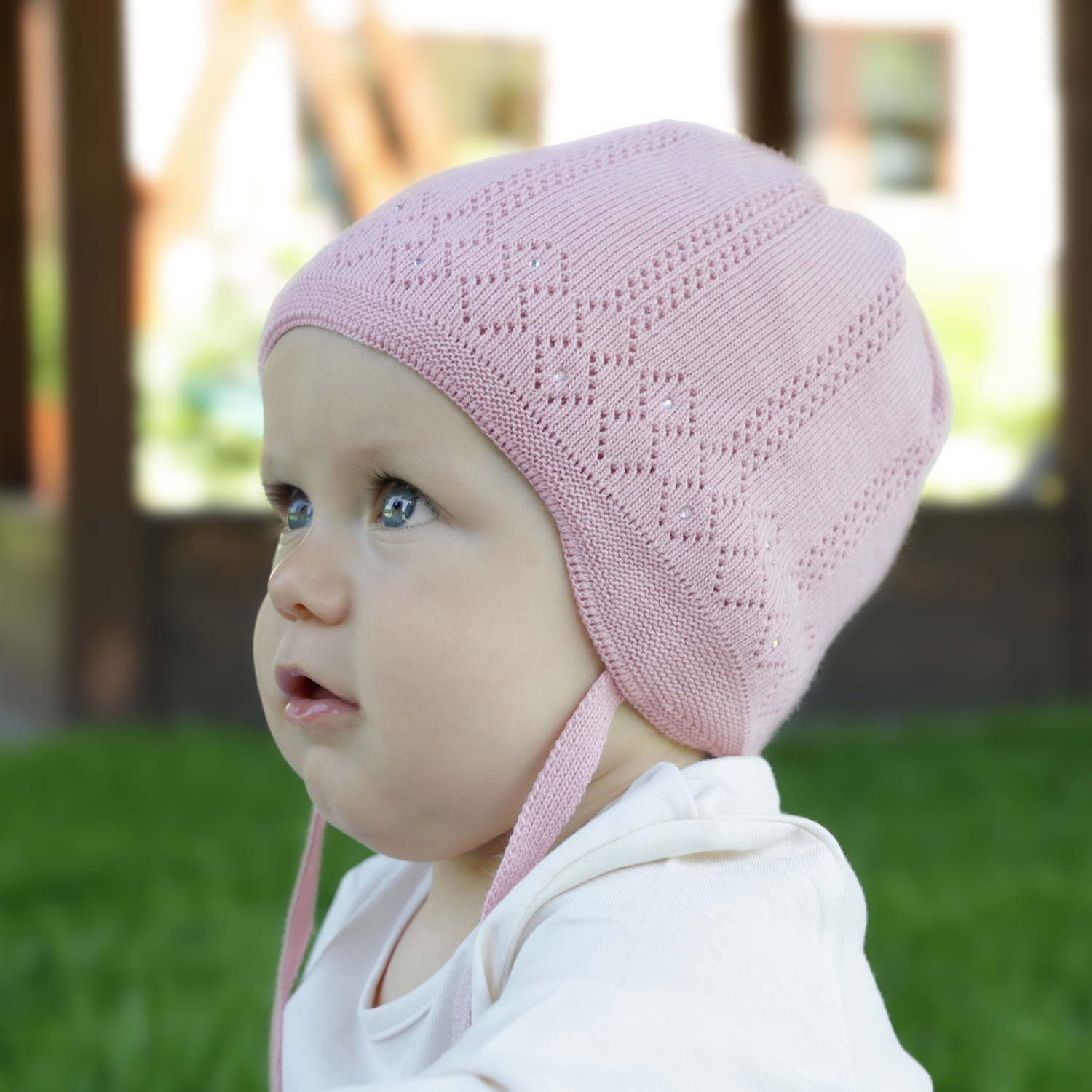 Flicka höst/vår mössa, lila, med knytband, Antila