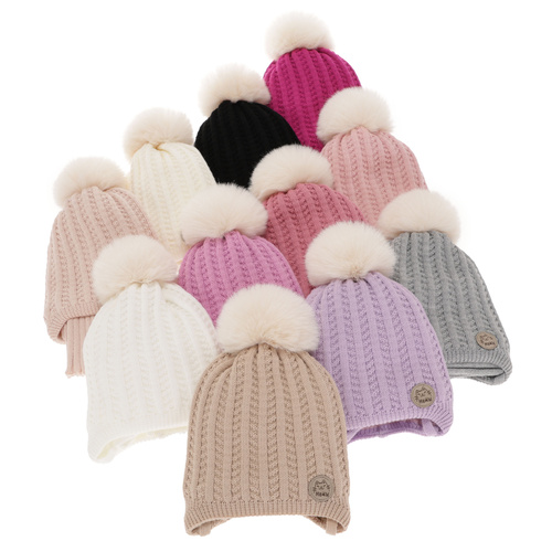 Flicka vinter set: mössa och halsduk, vit, med pompom, Kenta