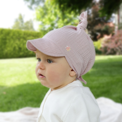 Flicka muslin huvudduk med visir primaverile, bianco, Sunny