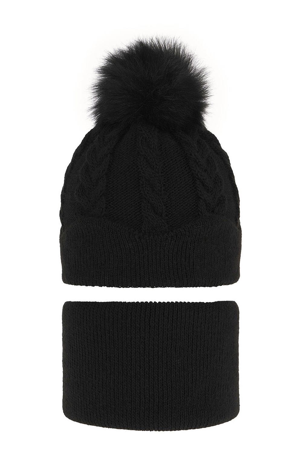 Flicka vinter set: mössa och tubhalsduk, svart, med pompom, Etula
