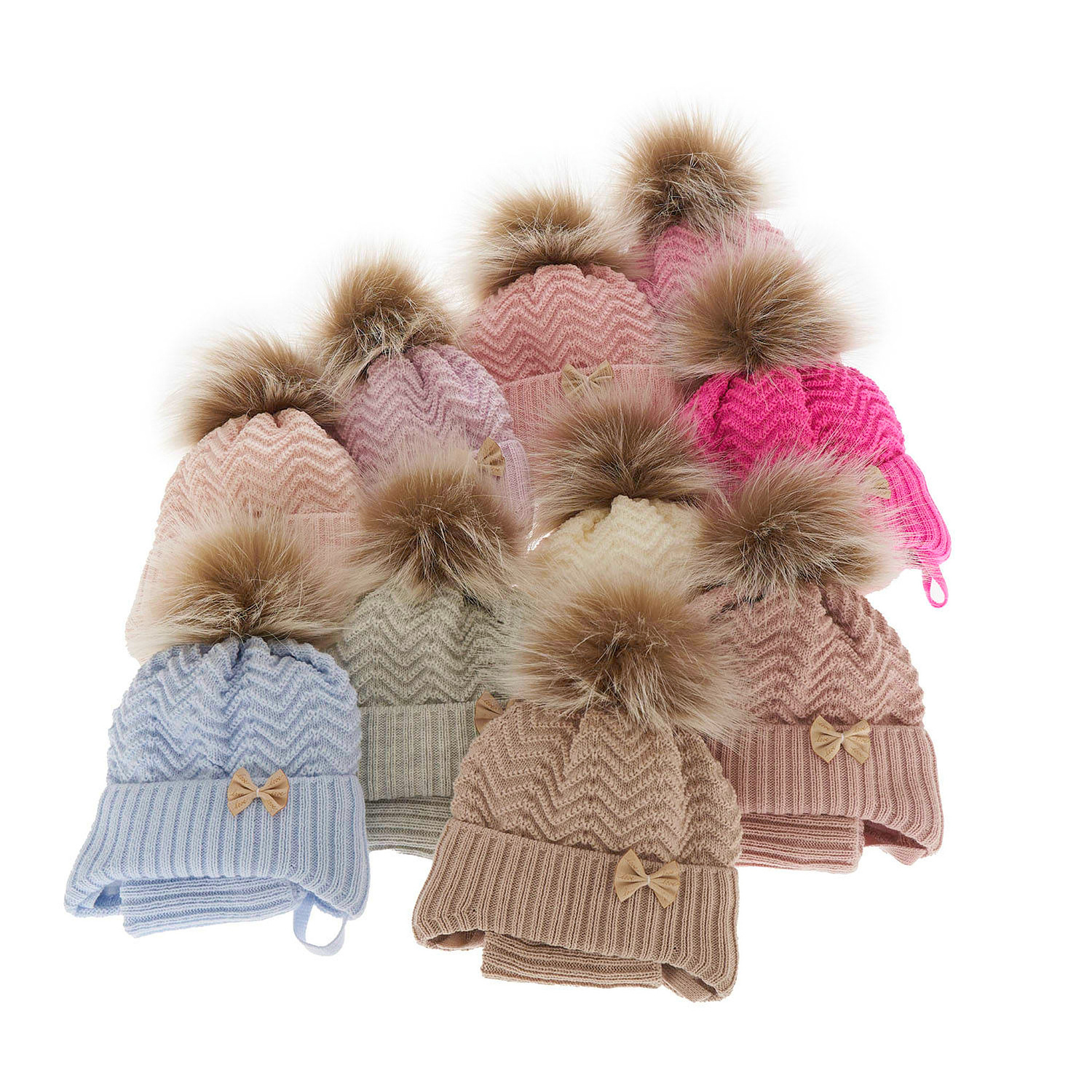 Flicka vinter set: mössa och tubhalsduk, rosa, med pompom, Chloe