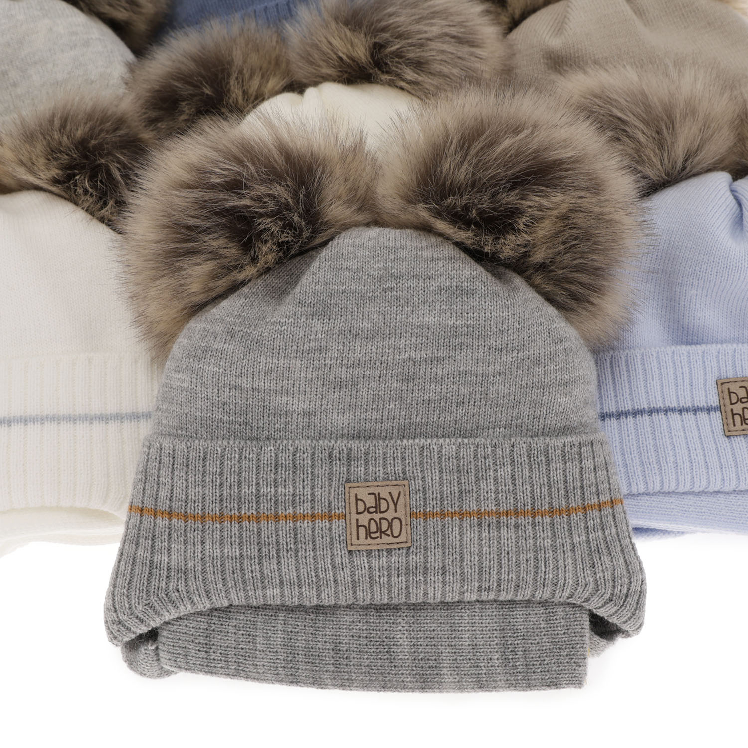 Pojke vinter set: mössa och halsduk, mörkblå, med två pompommar, wiązany Melon