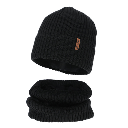 Pojke vinter set (mössa och tubhalsduk), svart, med merinull, Colton