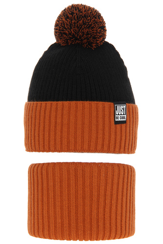 Pojke vinter set: mössa och tubhalsduk, orange, med pompom, Arlekin