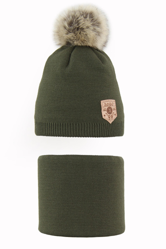 Pojke vinter set: mössa och tubhalsduk, khaki, Apolin