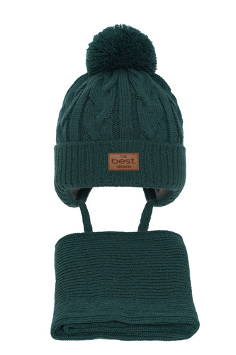Pojke vinter set: mössa och halsduk, grön, med pompom, Remix