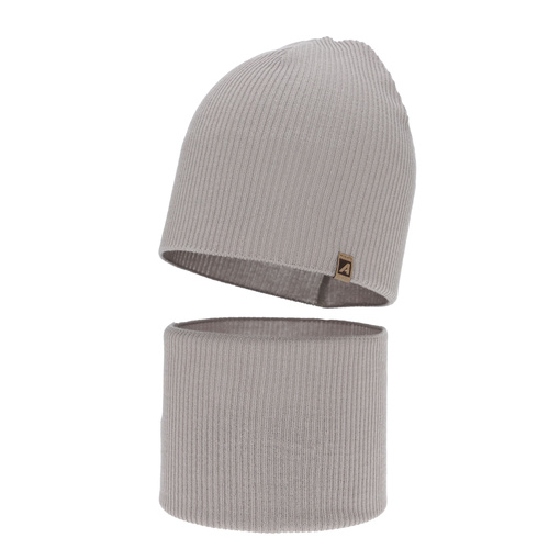 Pojke höst/vår set: mössa och tubhalsduk, beige, med bomull, Lucer