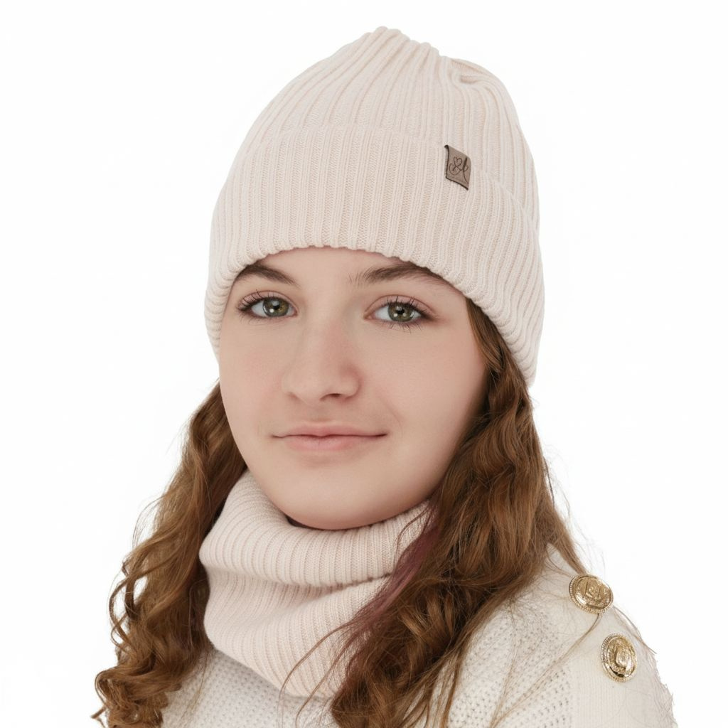 Flicka vinter set: mössa och halsduk, rosa, 100% Merino Ull, Patricia