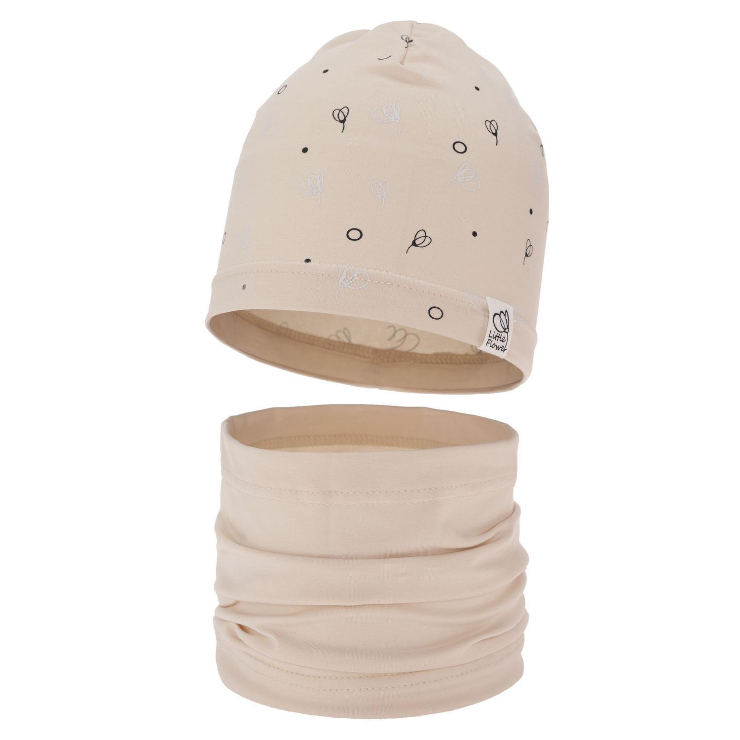 Flicka höst/vår set: mössa och tubhalsduk, beige, fodrad med bomull, Fiora