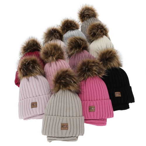 Flicka vinter set: mössa och tubhalsduk, grå, fodrad med fleece, med merinull, Bellina