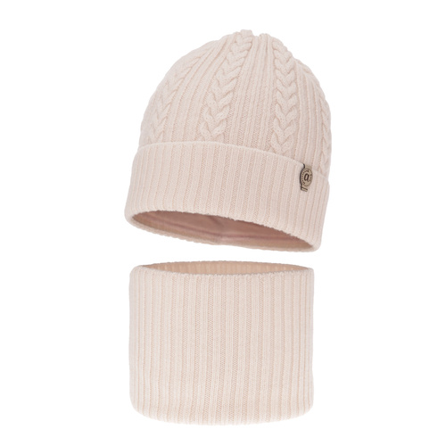 Flicka vinter set: mössa och tubhalsduk, rosa, 100% Merino Ull, Jenny