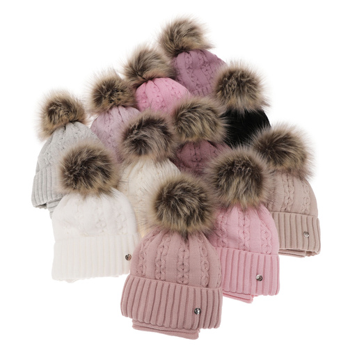 Flicka vinter set: mössa och tubhalsduk, rosa, med pompom, Felia