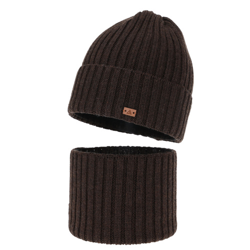 Pojke vinter set: mössa och tubhalsduk, brun, 100% Merino Ull, Umberto