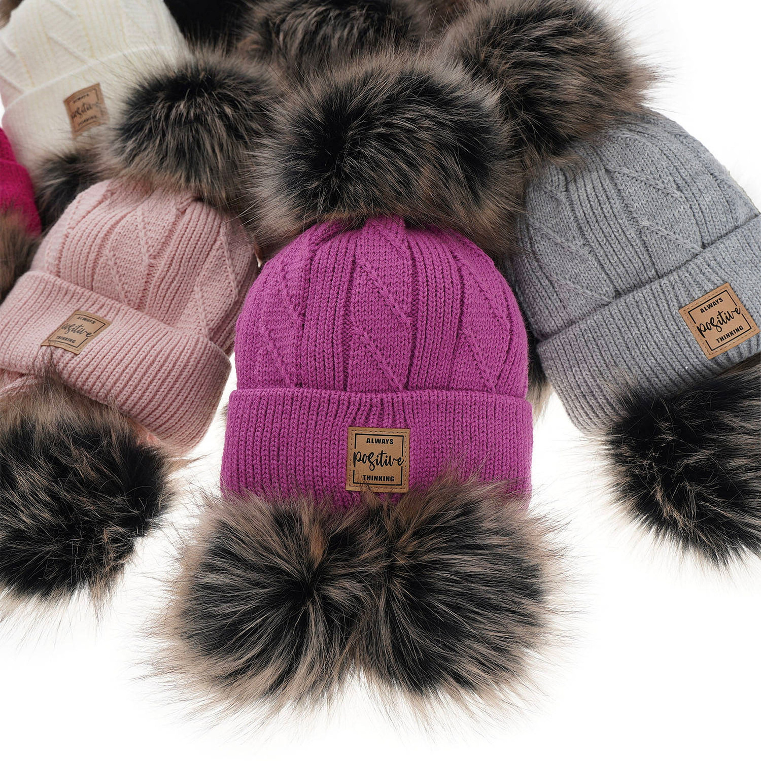 Flicka vinter set: mössa och halsduk, rosa, med två pompommar, Gabriela