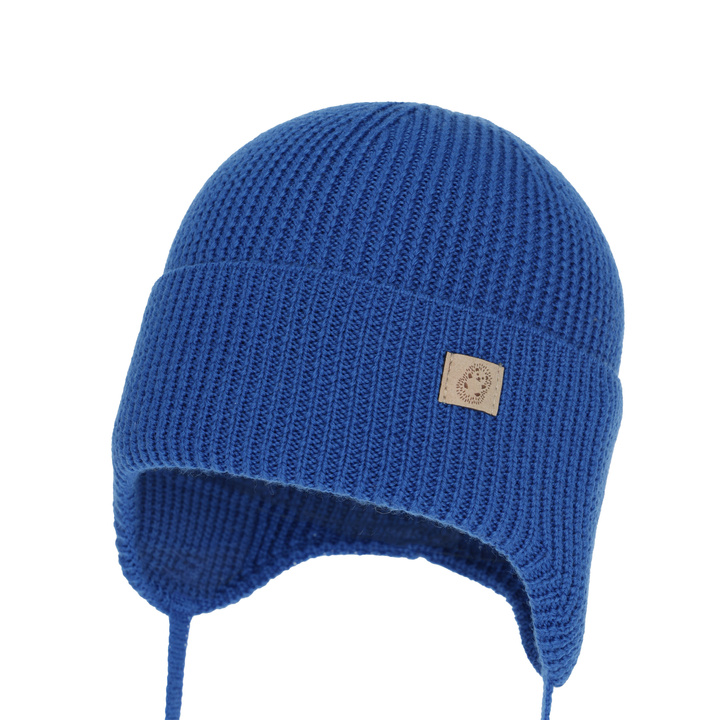 Pojke höst/vår mössa, blå, 100% Merino Ull, med knytband, Bakadi