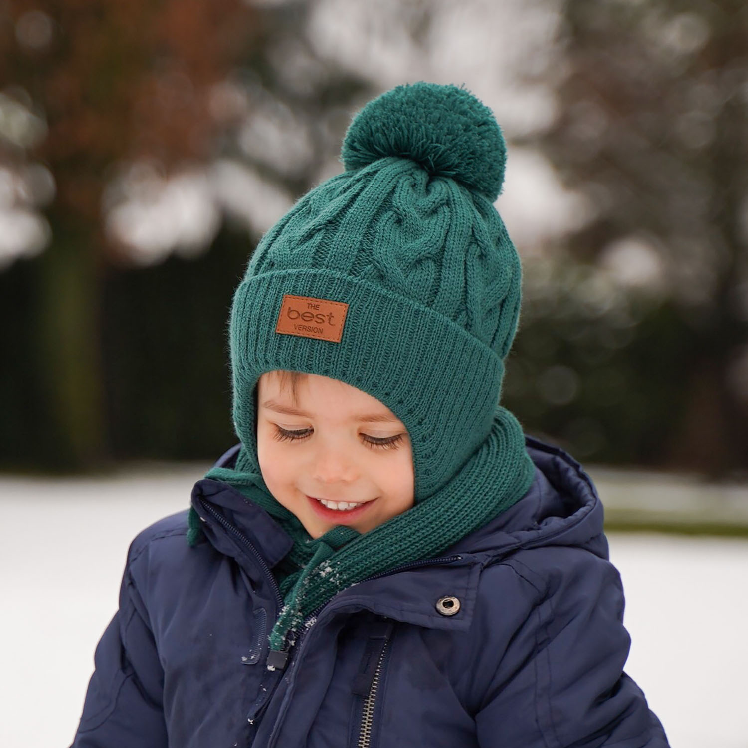 Pojke vinter set: mössa och halsduk, blå, med pompom, Remix