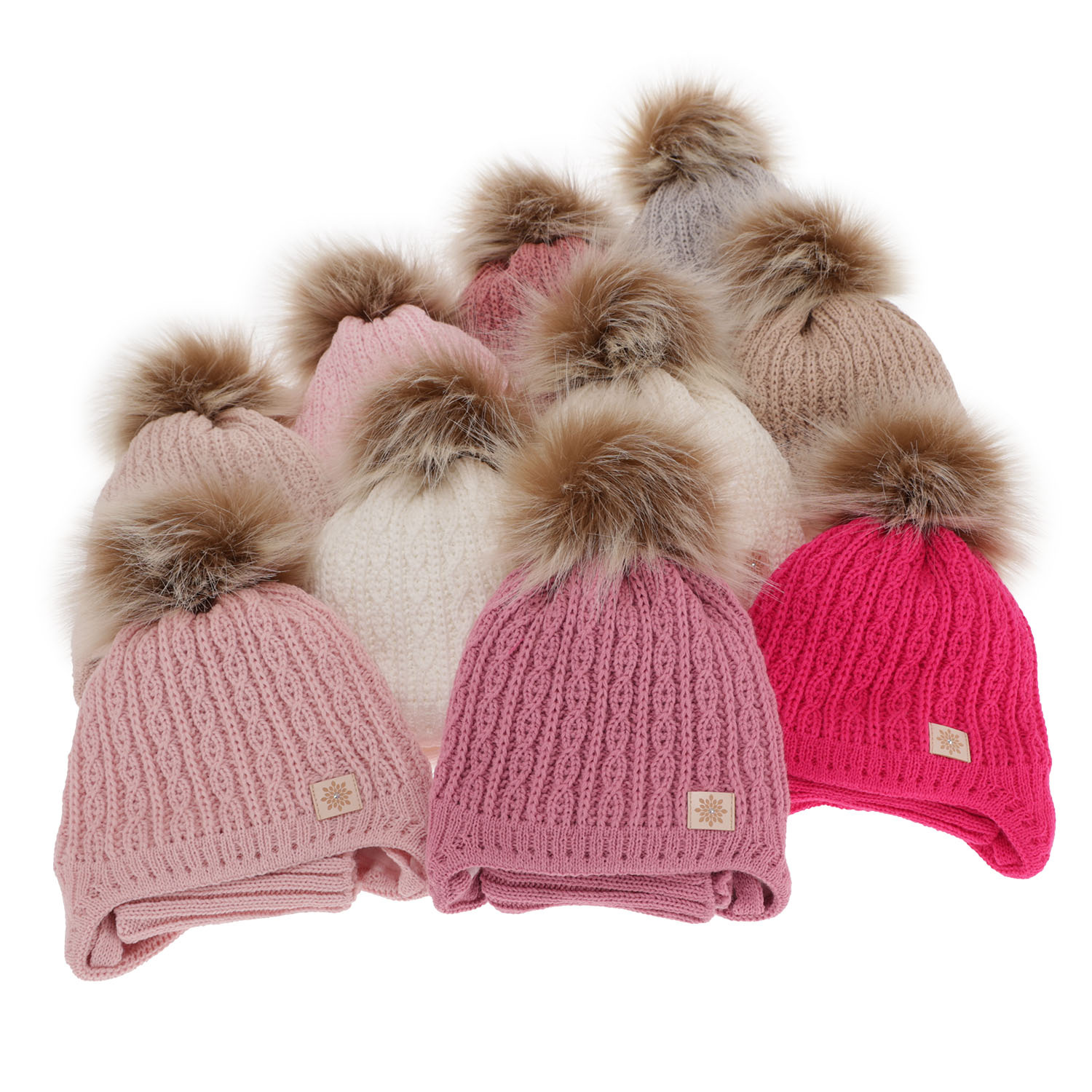 Flicka vinter set: mössa och tubhalsduk, beige, med pompom, Passa