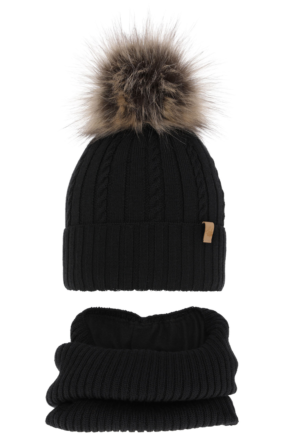 Flicka vinter set: mössa och halsduk, svart, med merinull, Mirabel