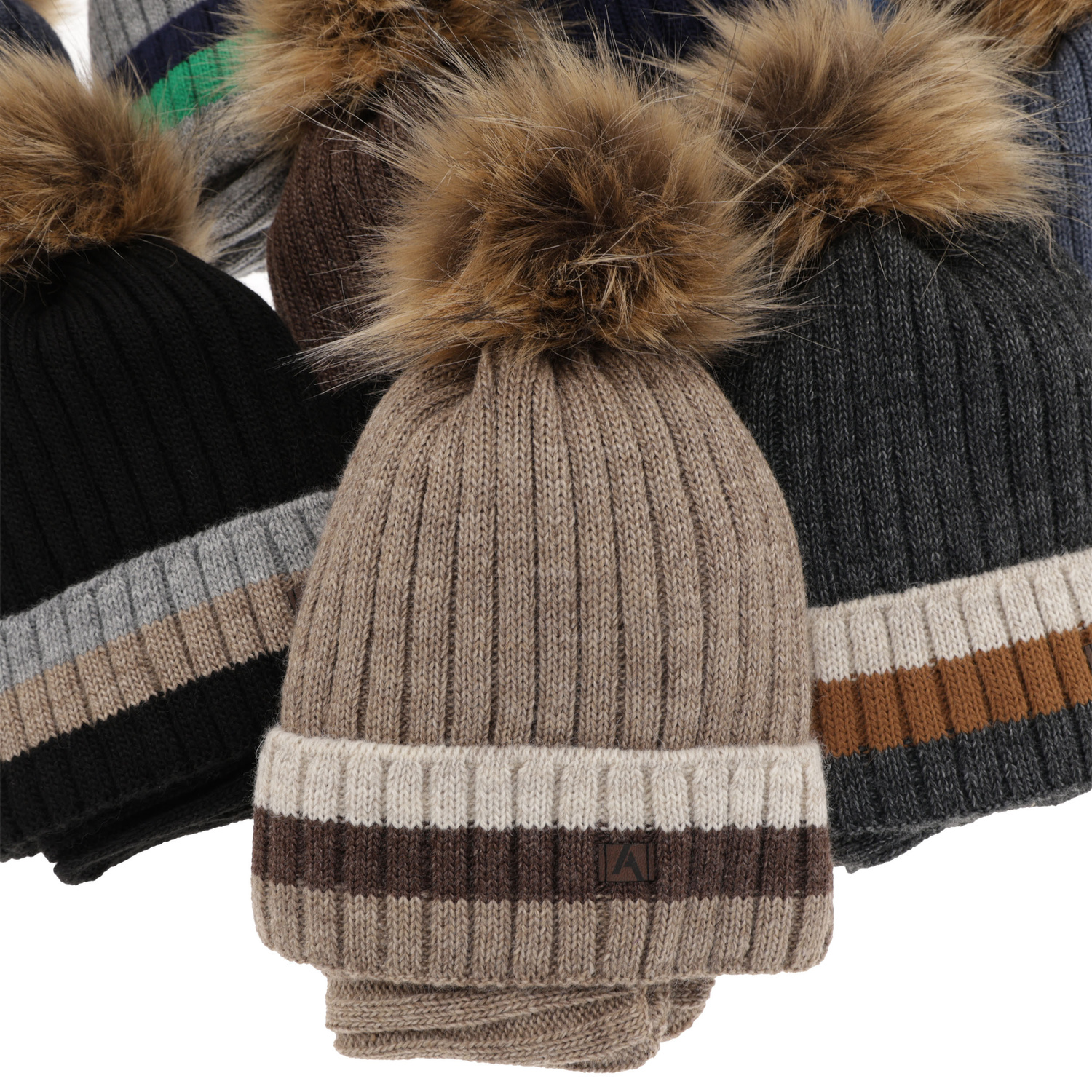Pojke vinter set: mössa och tubhalsduk, brun, med pompom, fodrad med fleece, Beno