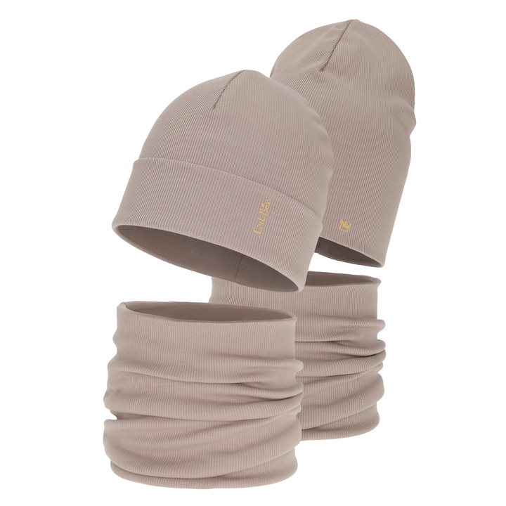 Flicka höst/vår set: mössa och tubhalsduk, bomull, beige, Carina