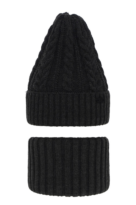 Pojke vinter set: mössa och tubhalsduk, mörkgrå, med patch, Colins