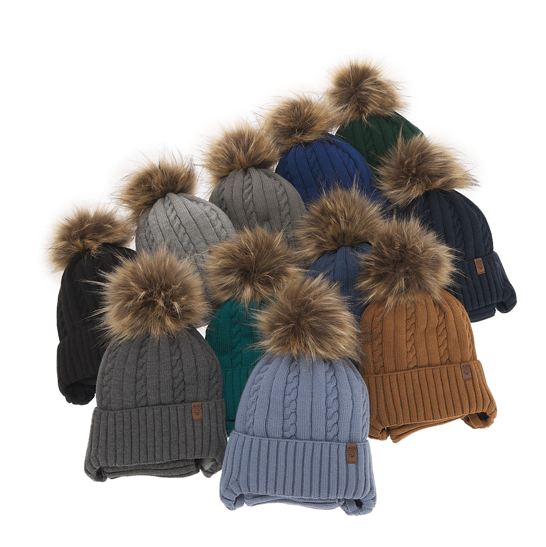 Pojke vinter set: mössa och tubhalsduk, camel, med pompom, Peter