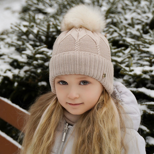 Flicka vinter set: mössa och halsduk, grå, med pompom, Altina