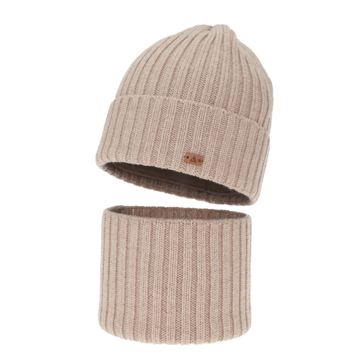 Pojke vinter set: mössa och tubhalsduk, beżowy, 100% Merino Ull, Umberto